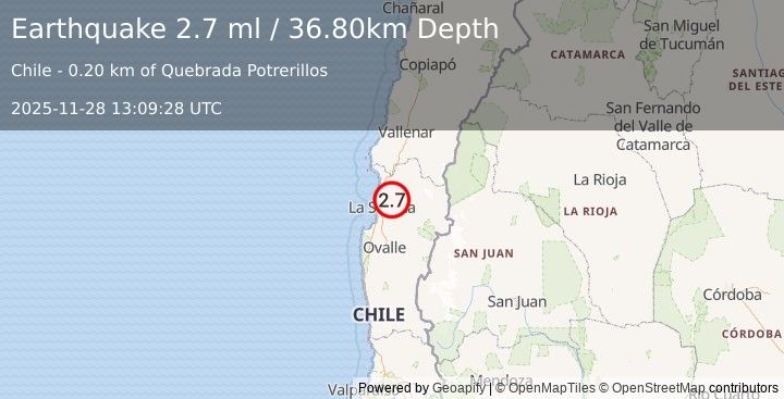 Earthquake COQUIMBO, CHILE (2.7 ml) (2025-11-28 13:09:28 UTC)