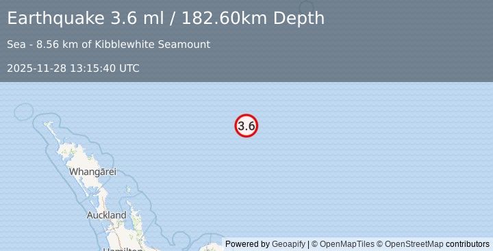 Earthquake SOUTH OF KERMADEC ISLANDS (3.6 ml) (2025-11-28 13:15:40 UTC)