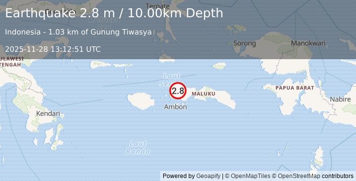 Earthquake CERAM SEA, INDONESIA (2.8 m) (2025-11-28 13:12:51 UTC)