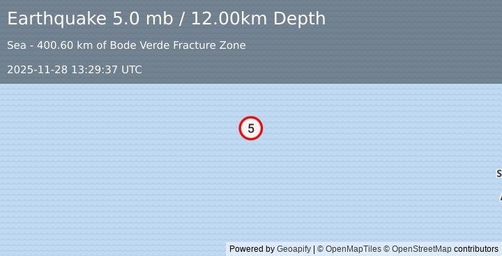 Earthquake SOUTHERN MID-ATLANTIC RIDGE (5.0 mb) (2025-11-28 13:29:33 UTC)