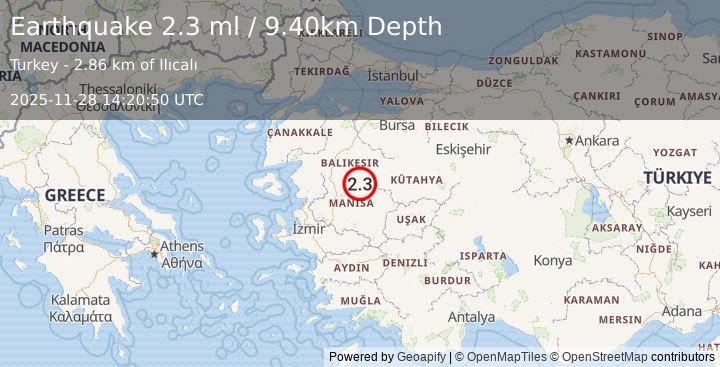 Earthquake WESTERN TURKEY (2.3 ml) (2025-11-28 14:20:49 UTC)