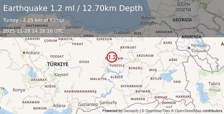 Earthquake EASTERN TURKEY (1.2 ml) (2025-11-28 14:28:10 UTC)