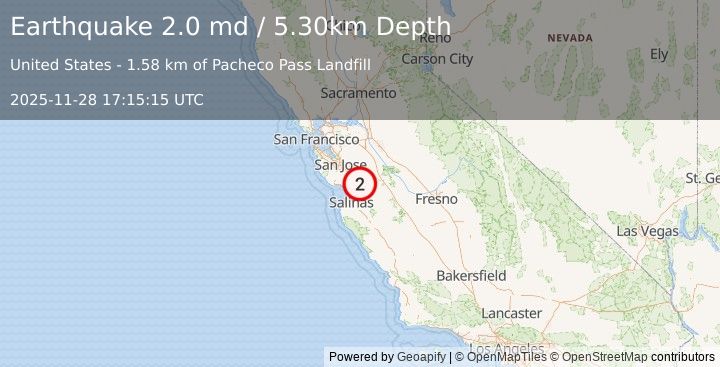 Earthquake NORTHERN CALIFORNIA (2.0 md) (2025-11-28 17:15:15 UTC)