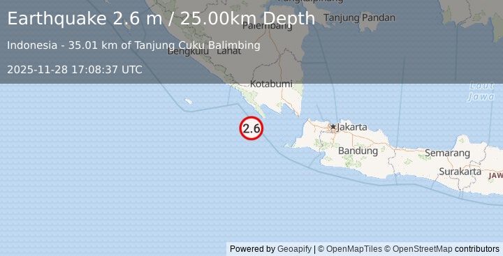 Earthquake SUNDA STRAIT, INDONESIA (2.6 m) (2025-11-28 17:08:37 UTC)