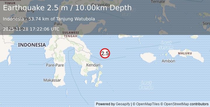 Earthquake SULAWESI, INDONESIA (2.5 m) (2025-11-28 17:22:06 UTC)