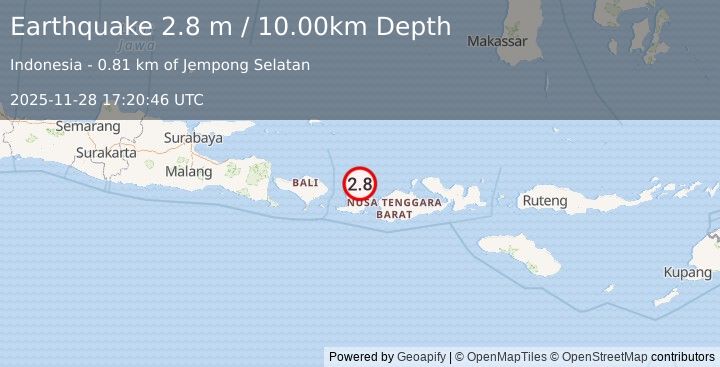 Earthquake LOMBOK REGION, INDONESIA (2.8 m) (2025-11-28 17:20:46 UTC)