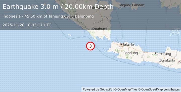 Earthquake SUNDA STRAIT, INDONESIA (3.0 m) (2025-11-28 18:03:17 UTC)