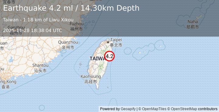 Earthquake TAIWAN (4.2 ml) (2025-11-28 18:38:04 UTC)