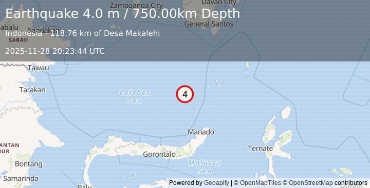 Earthquake CELEBES SEA (4.0 m) (2025-11-28 20:23:44 UTC)