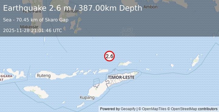 Earthquake KEPULAUAN BARAT DAYA, INDONESIA (2.6 m) (2025-11-28 21:01:46 UTC)