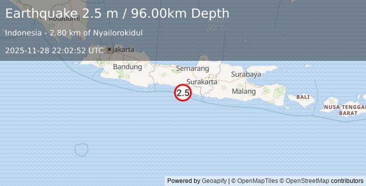 Earthquake JAVA, INDONESIA (2.5 m) (2025-11-28 22:02:52 UTC)