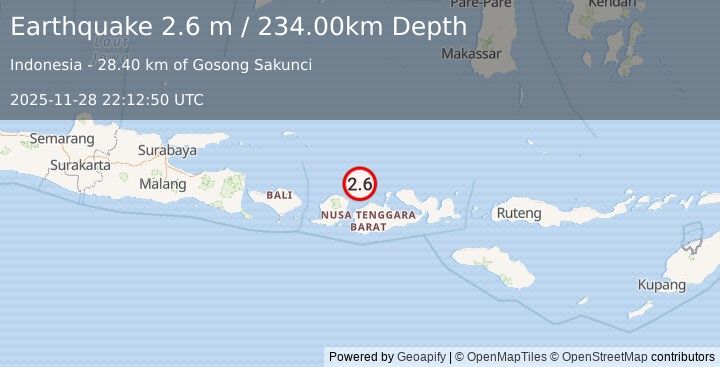 Earthquake BALI SEA (2.6 m) (2025-11-28 22:12:50 UTC)