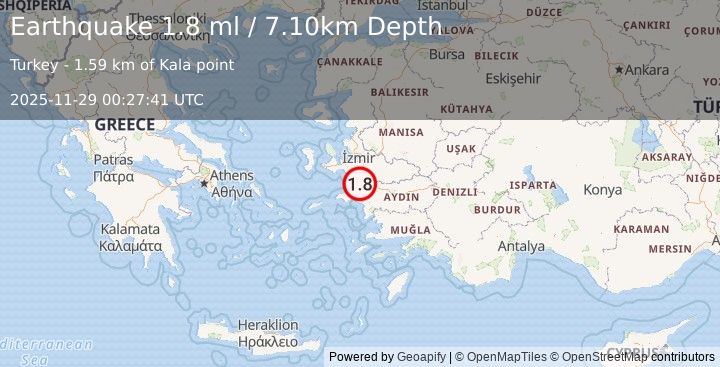 Earthquake WESTERN TURKEY (1.8 ml) (2025-11-29 00:27:40 UTC)