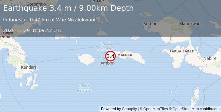 Earthquake SERAM, INDONESIA (3.4 m) (2025-11-29 01:09:42 UTC)