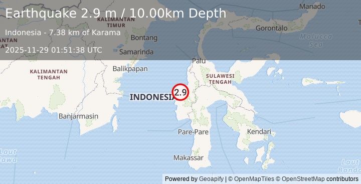 Earthquake SULAWESI, INDONESIA (2.9 m) (2025-11-29 01:51:38 UTC)