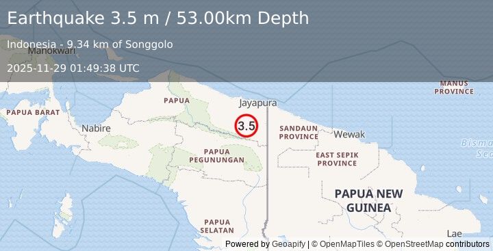 Earthquake PAPUA, INDONESIA (3.5 m) (2025-11-29 01:49:38 UTC)