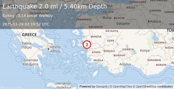Earthquake WESTERN TURKEY (1.9 ml) (2025-11-29 02:19:51 UTC)
