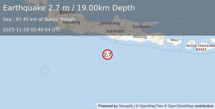 Earthquake SOUTH OF JAVA, INDONESIA (2.7 m) (2025-11-29 02:40:04 UTC)