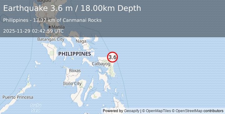 Earthquake SAMAR, PHILIPPINES (3.6 m) (2025-11-29 02:42:59 UTC)