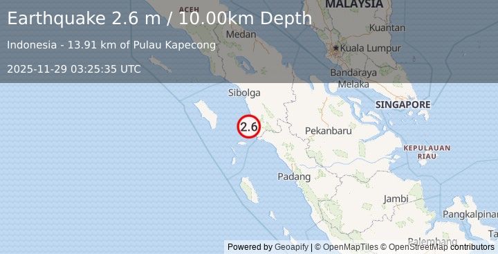 Earthquake NIAS REGION, INDONESIA (2.6 m) (2025-11-29 03:25:35 UTC)