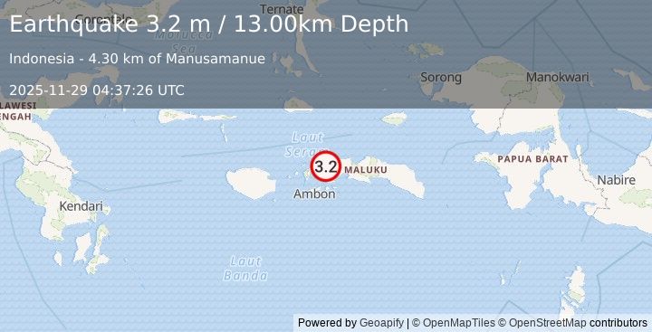 Earthquake SERAM, INDONESIA (3.2 m) (2025-11-29 04:37:26 UTC)