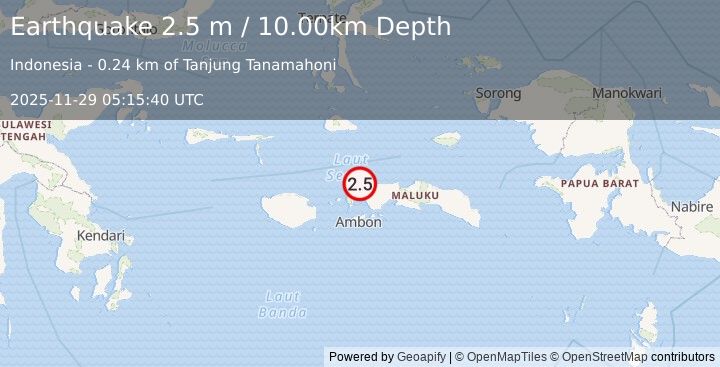Earthquake CERAM SEA, INDONESIA (2.5 m) (2025-11-29 05:15:40 UTC)