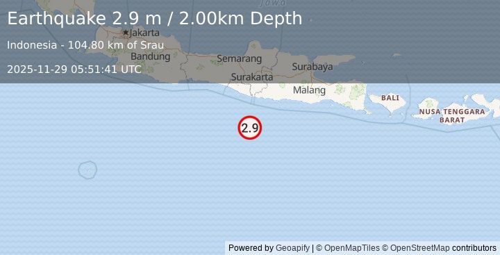 Earthquake SOUTH OF JAVA, INDONESIA (2.5 m) (2025-11-29 05:50:48 UTC)