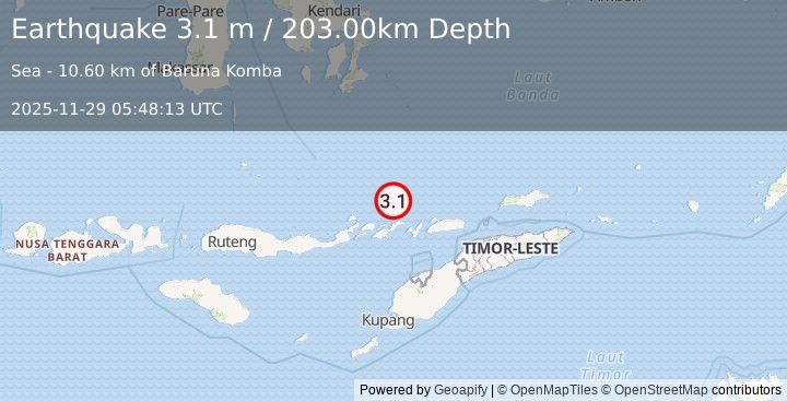 Earthquake BANDA SEA (3.1 m) (2025-11-29 05:48:13 UTC)