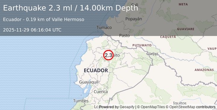 Earthquake ECUADOR (2.3 ml) (2025-11-29 06:16:04 UTC)
