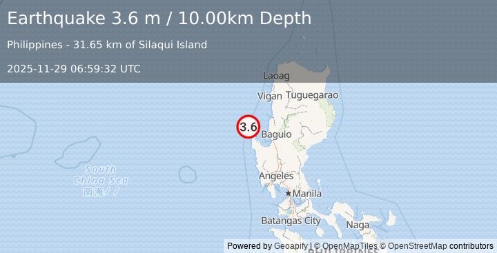 Earthquake LUZON, PHILIPPINES (3.6 m) (2025-11-29 06:59:32 UTC)
