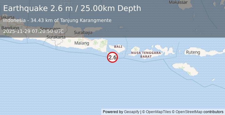 Earthquake BALI REGION, INDONESIA (2.6 m) (2025-11-29 07:20:50 UTC)