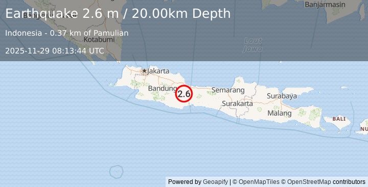 Earthquake JAVA, INDONESIA (2.6 m) (2025-11-29 08:13:44 UTC)