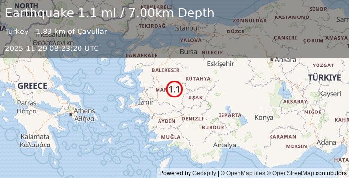 Earthquake WESTERN TURKEY (1.1 ml) (2025-11-29 08:23:20 UTC)