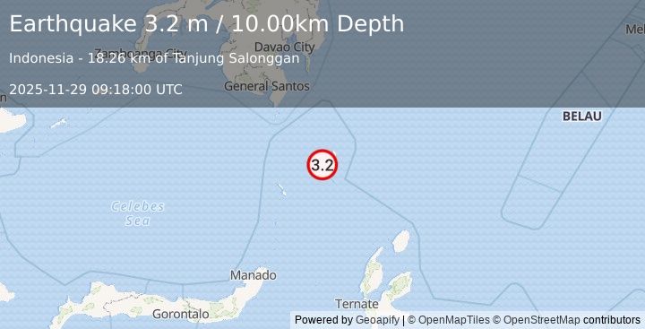 Earthquake KEPULAUAN TALAUD, INDONESIA (3.2 m) (2025-11-29 09:18:00 UTC)