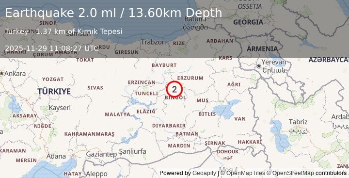 Earthquake EASTERN TURKEY (1.9 ml) (2025-11-29 11:08:26 UTC)