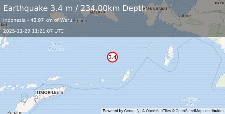 Earthquake BANDA SEA (3.6 m) (2025-11-29 11:20:59 UTC)