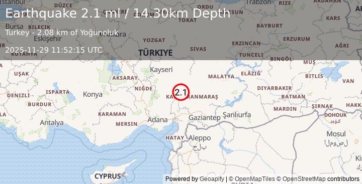 Earthquake CENTRAL TURKEY (2.2 ml) (2025-11-29 11:52:14 UTC)