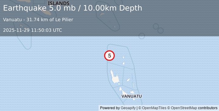 Earthquake VANUATU (5.0 mb) (2025-11-29 11:50:03 UTC)