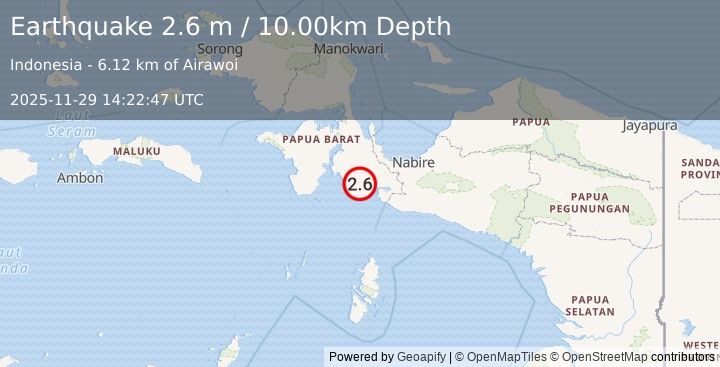 Earthquake PAPUA, INDONESIA (2.6 m) (2025-11-29 14:22:47 UTC)