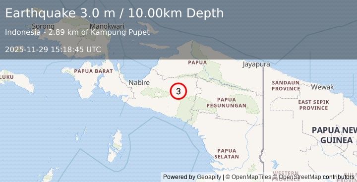 Earthquake PAPUA, INDONESIA (3.0 m) (2025-11-29 15:18:45 UTC)