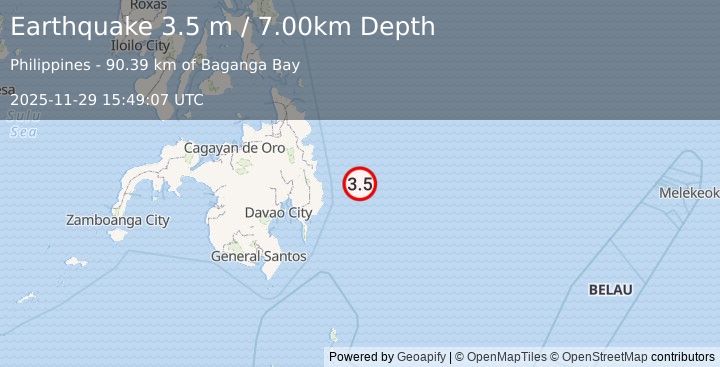 Earthquake PHILIPPINE ISLANDS REGION (3.5 m) (2025-11-29 15:49:07 UTC)