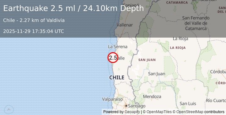 Earthquake COQUIMBO, CHILE (2.5 ml) (2025-11-29 17:35:04 UTC)