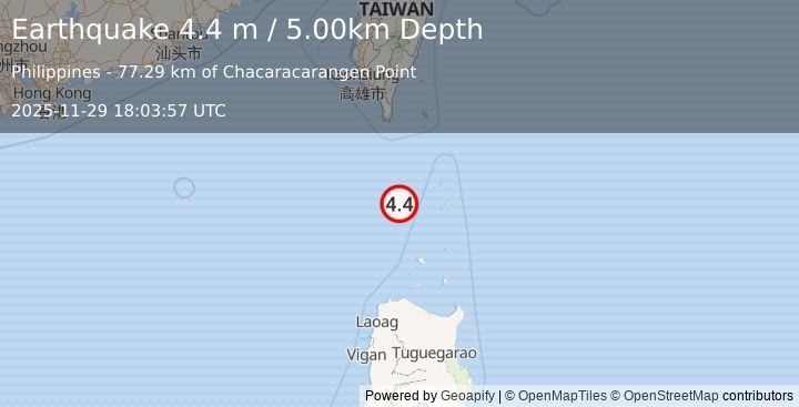 Earthquake BATAN ISL REGION, PHILIPPINES (4.4 m) (2025-11-29 18:03:57 UTC)