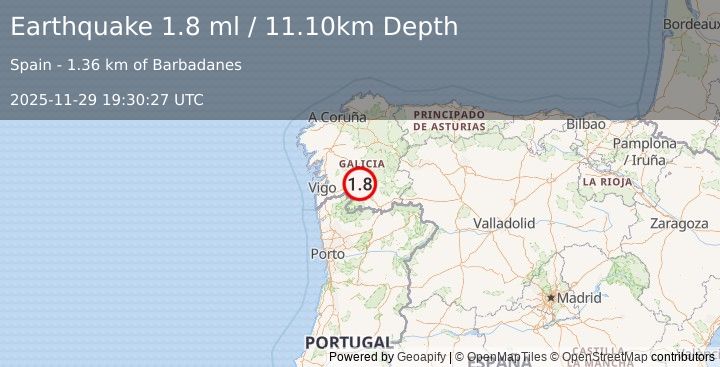 Earthquake SPAIN (1.8 ml) (2025-11-29 19:30:27 UTC)