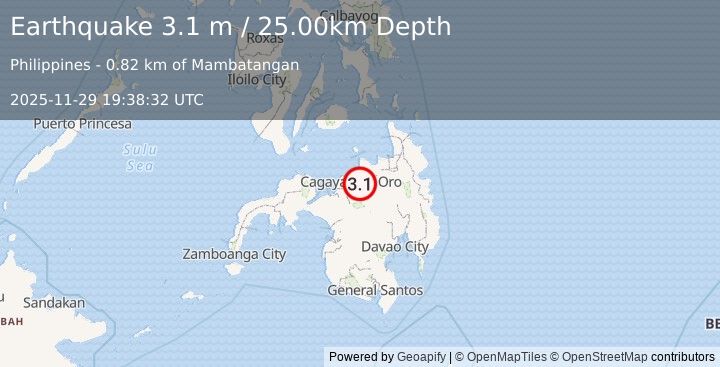 Earthquake MINDANAO, PHILIPPINES (3.1 m) (2025-11-29 19:38:32 UTC)