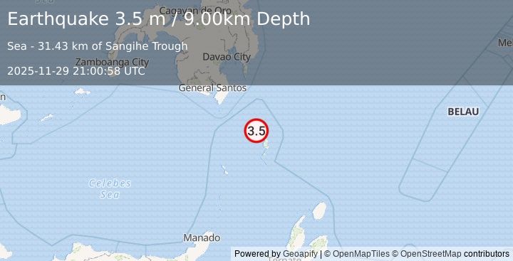 Earthquake KEPULAUAN TALAUD, INDONESIA (3.5 m) (2025-11-29 21:00:58 UTC)