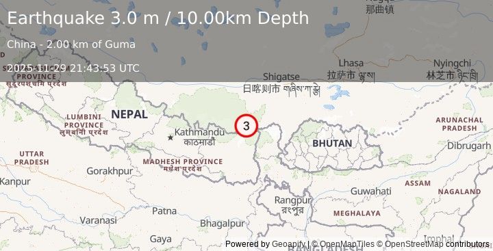 Earthquake WESTERN XIZANG (3.0 m) (2025-11-29 21:43:53 UTC)