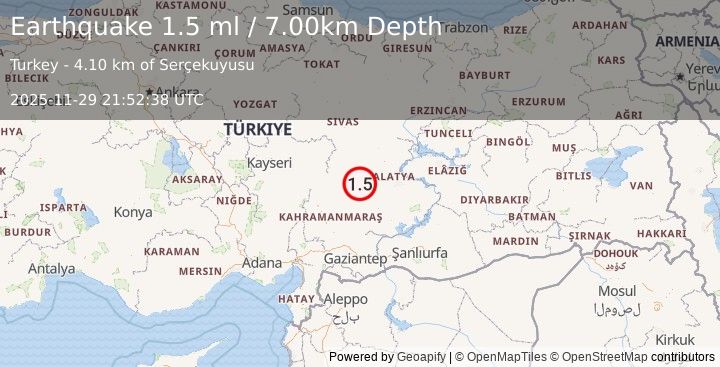 Earthquake CENTRAL TURKEY (1.5 ml) (2025-11-29 21:52:38 UTC)