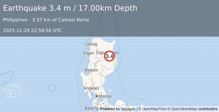 Earthquake LUZON, PHILIPPINES (3.4 m) (2025-11-29 22:59:56 UTC)