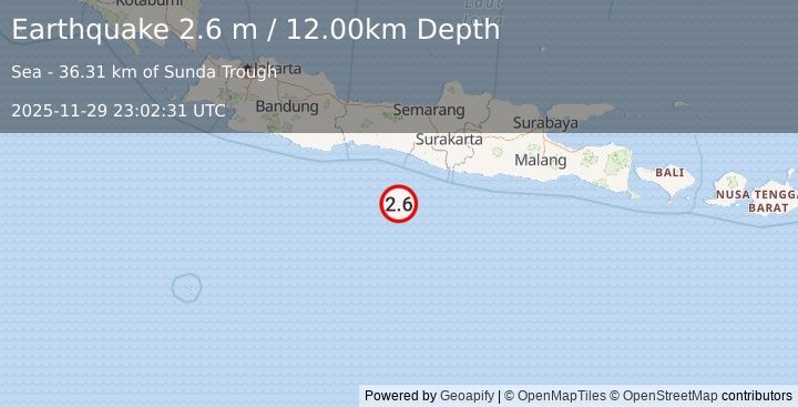 Earthquake JAVA, INDONESIA (2.6 m) (2025-11-29 23:02:31 UTC)